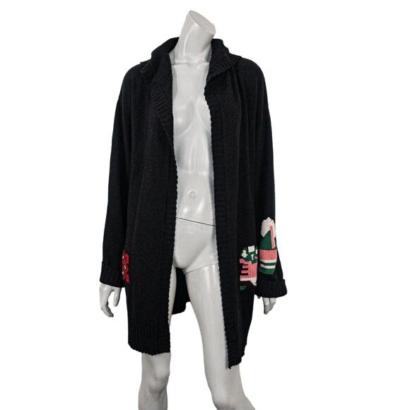 Skull Cashmere open front Hooded Cardigan in Black Embroidered Women's Medium - Picture 2 of 10